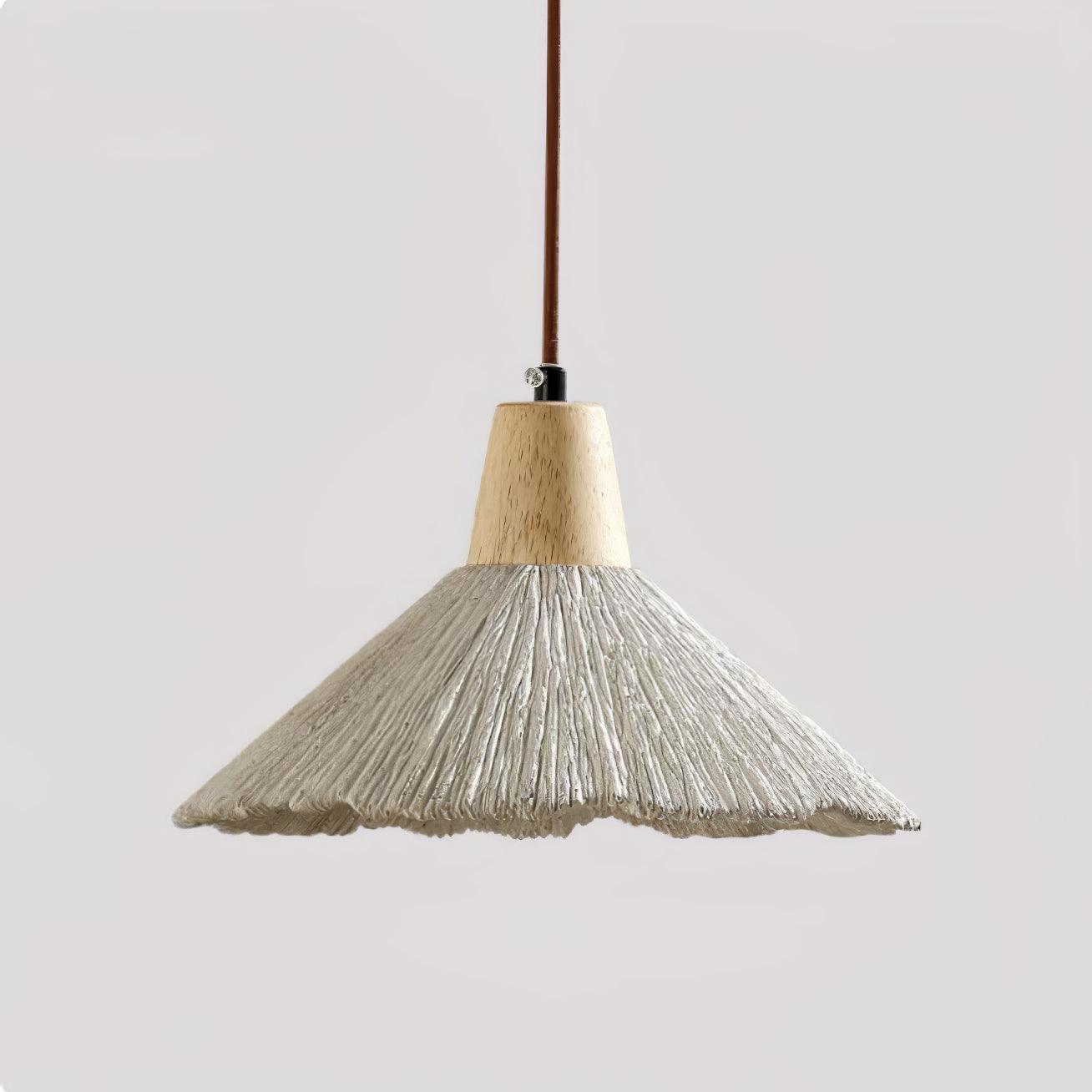 Pleated Concrete Pendant Light with Wood Accents for Modern Dining and Kitchen Decor
