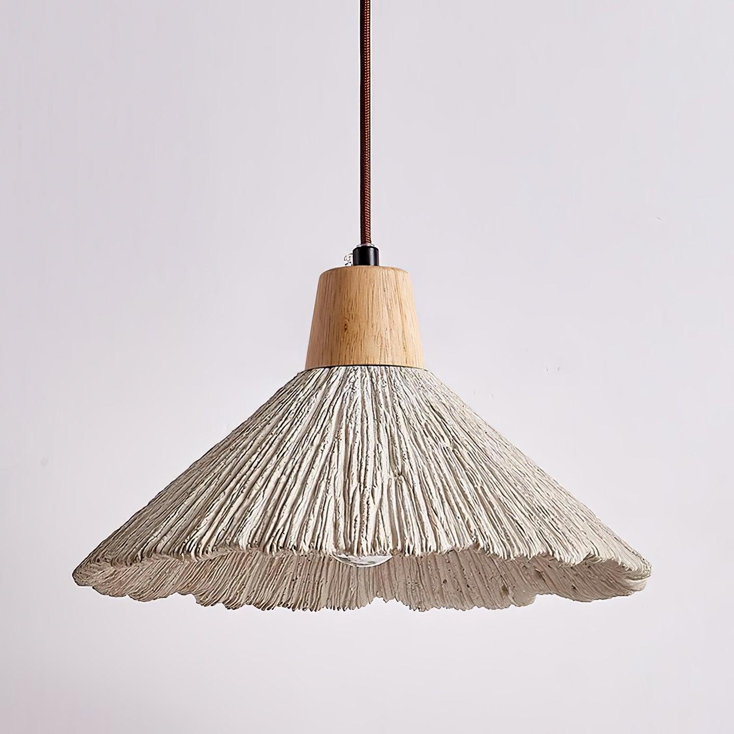 Pleated Concrete Pendant Light with Wood Accents for Modern Dining and Kitchen Decor