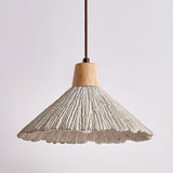 Pleated Concrete Pendant Light with Wood Accents for Modern Dining and Kitchen Decor