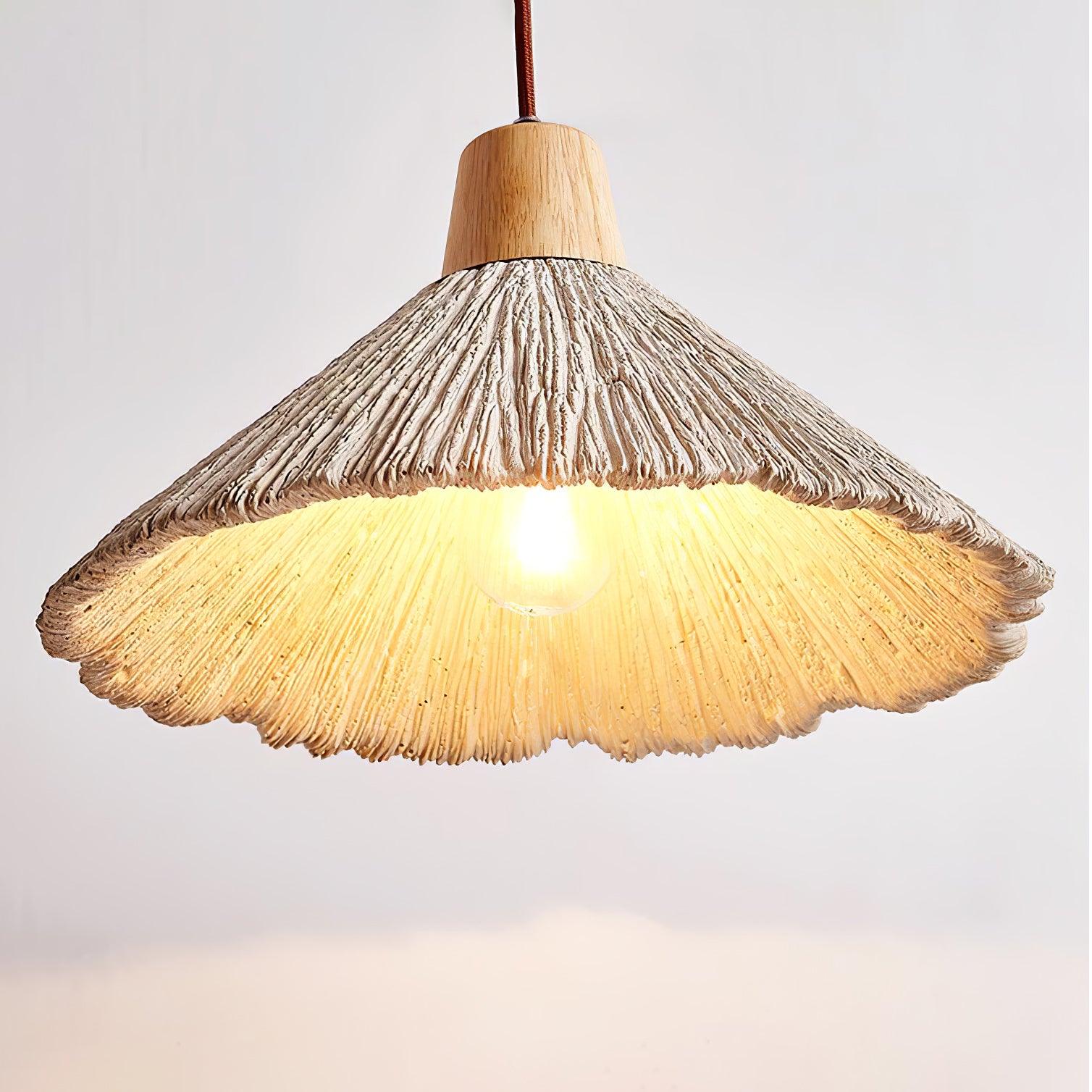 Pleated Concrete Pendant Light with Wood Accents for Modern Dining and Kitchen Decor