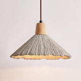 Pleated Concrete Pendant Light with Wood Accents for Modern Dining and Kitchen Decor