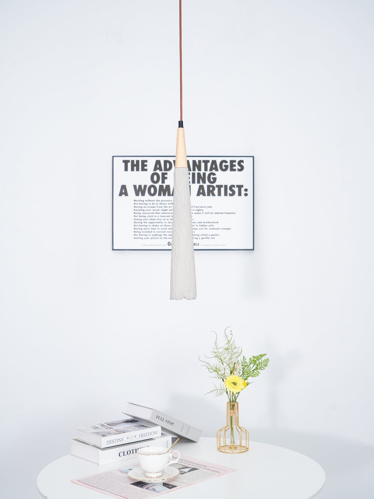 Pleated Concrete Pendant Light with Wood Accents for Modern Dining and Kitchen Decor