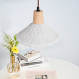 Pleated Concrete Pendant Light with Wood Accents for Modern Dining and Kitchen Decor