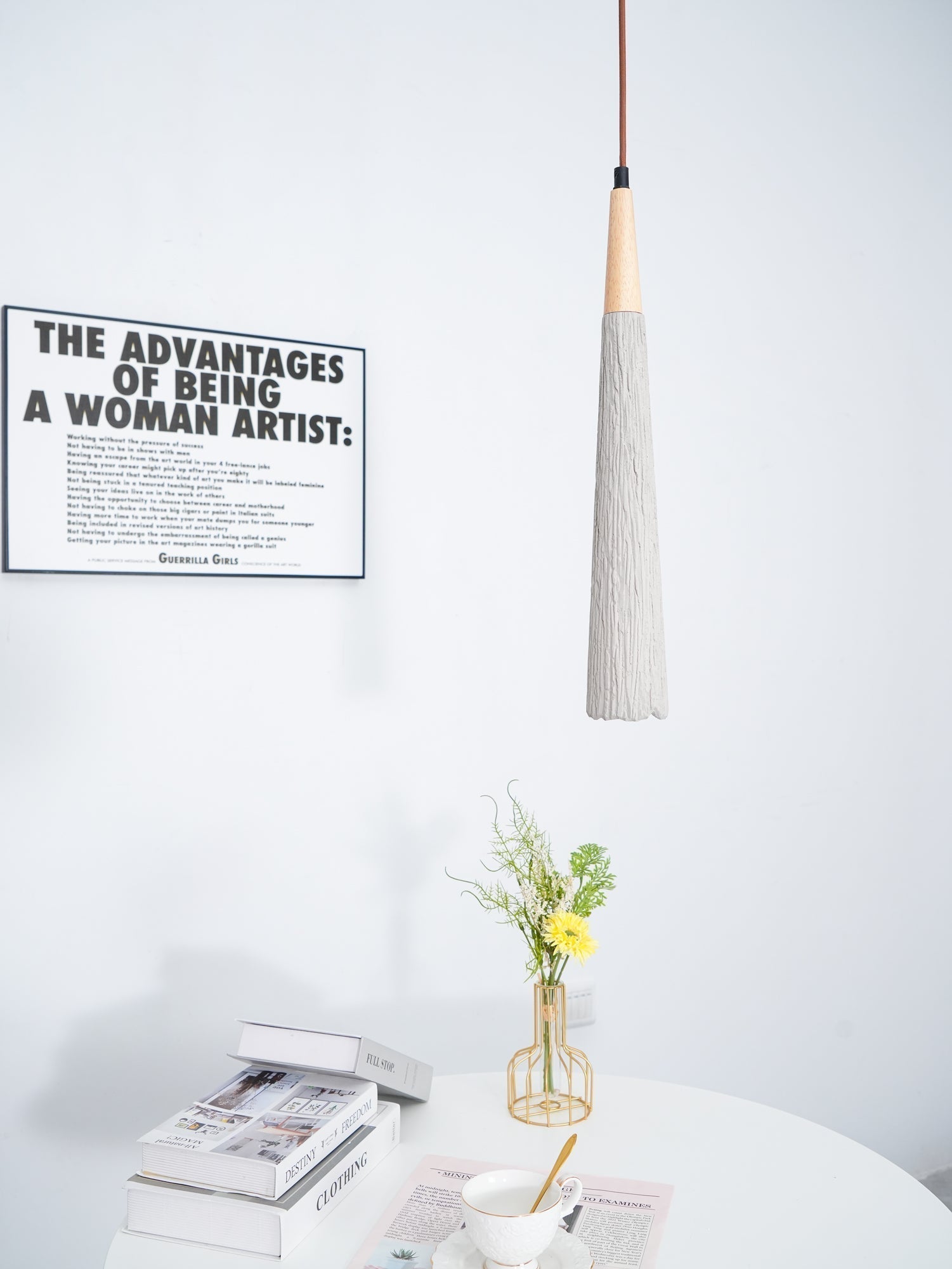 Pleated Concrete Pendant Light with Wood Accents for Modern Dining and Kitchen Decor