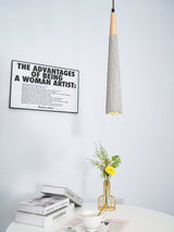 Pleated Concrete Pendant Light with Wood Accents for Modern Dining and Kitchen Decor
