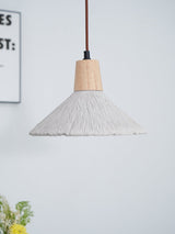Pleated Concrete Pendant Light with Wood Accents for Modern Dining and Kitchen Decor