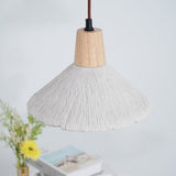 Pleated Concrete Pendant Light with Wood Accents for Modern Dining and Kitchen Decor