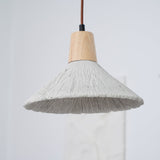 Pleated Concrete Pendant Light with Wood Accents for Modern Dining and Kitchen Decor