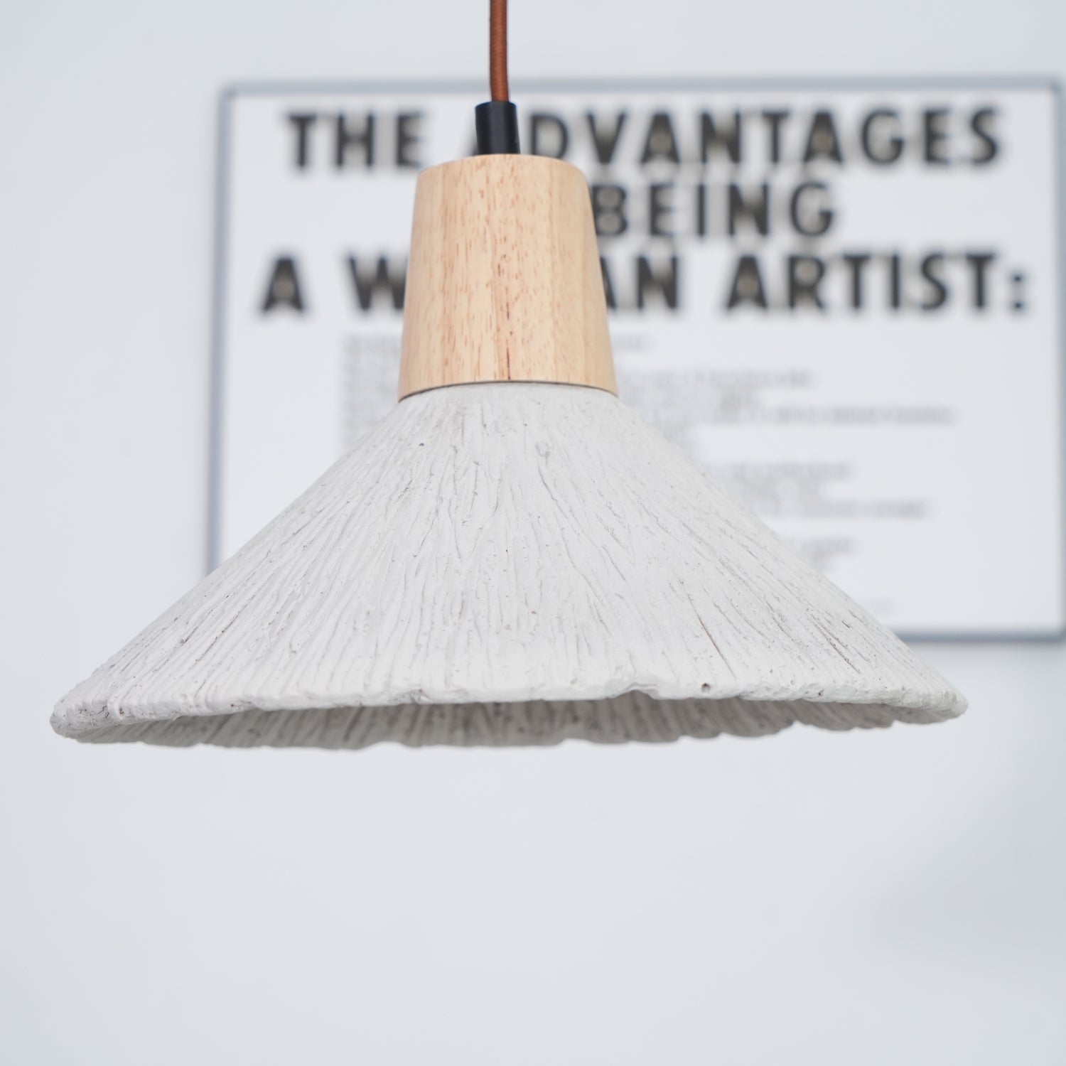 Pleated Concrete Pendant Light with Wood Accents for Modern Dining and Kitchen Decor