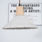 Pleated Concrete Pendant Light with Wood Accents for Modern Dining and Kitchen Decor
