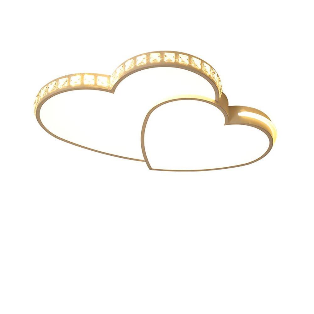 Romantic Gold Double Heart LED Flush Mount Ceiling Light Dimmable Fixture for Bedrooms