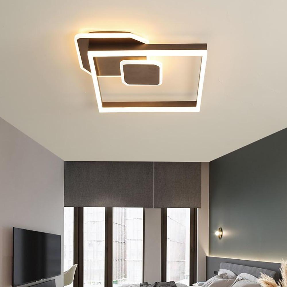 Modern Geometric Square Dimmable LED Flush Mount Ceiling Light Fixture for Living Room Bedroom Gold Coffee
