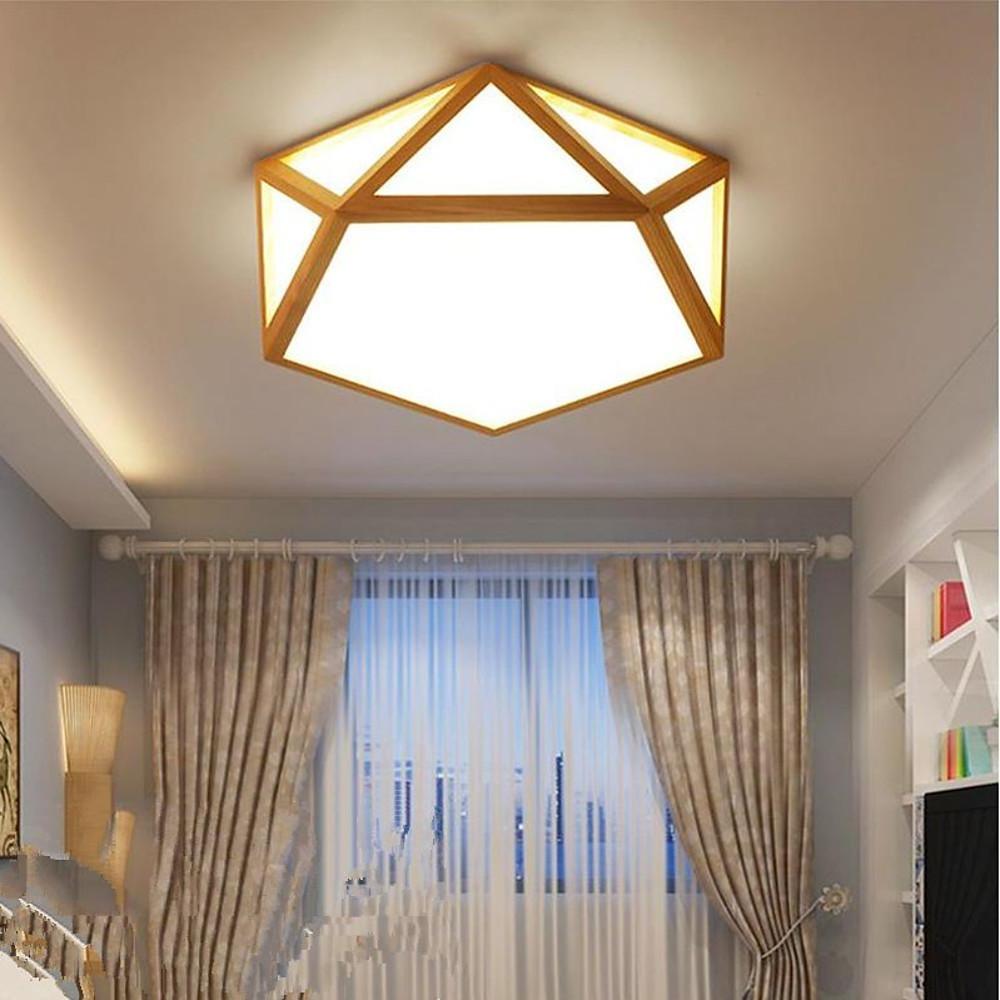 Geometric Rustic Bamboo LED Flush Mount Ceiling Light Modern Wood Indoor Fixture