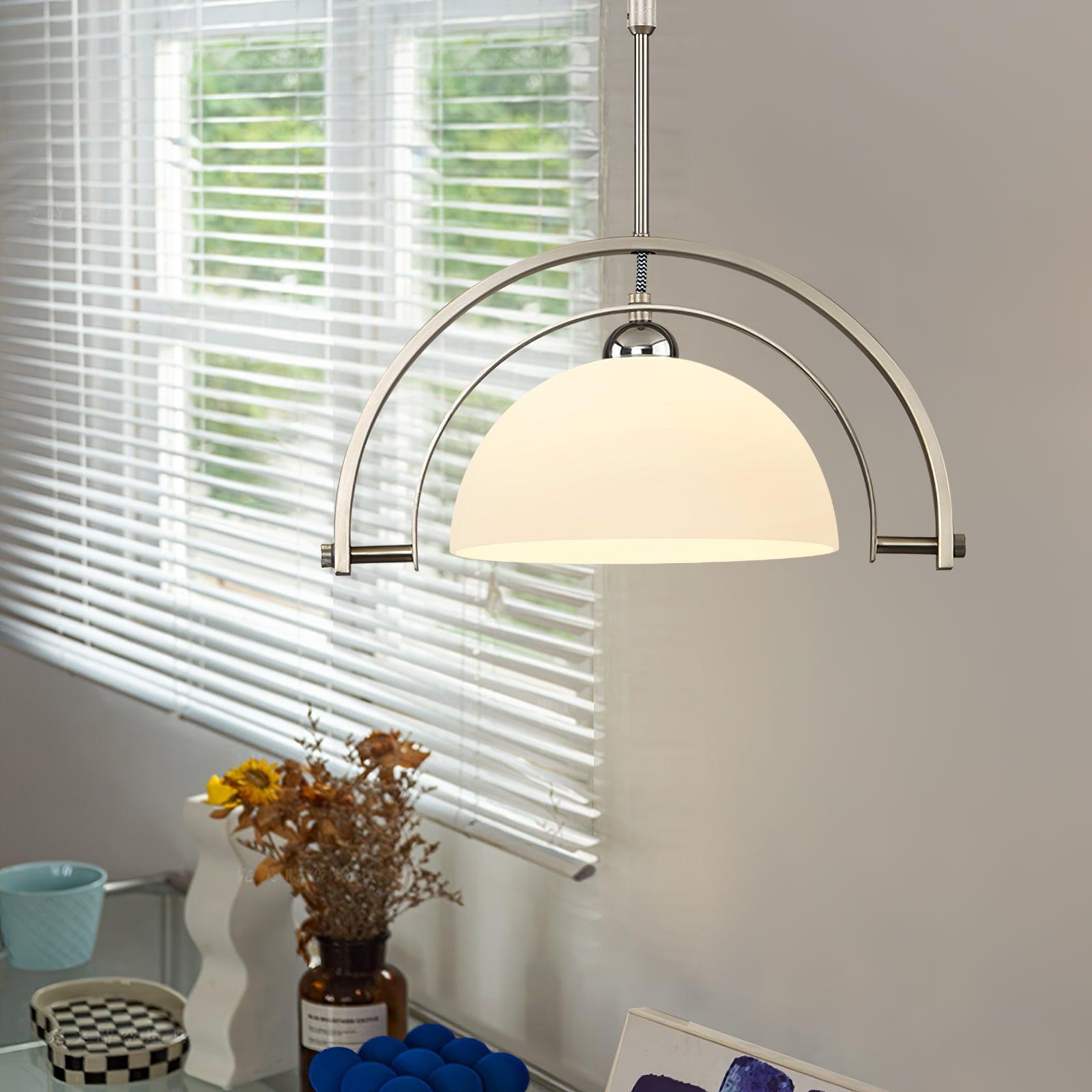 Polished Chrome Industrial Pendant Light with White Methacrylate Diffuser