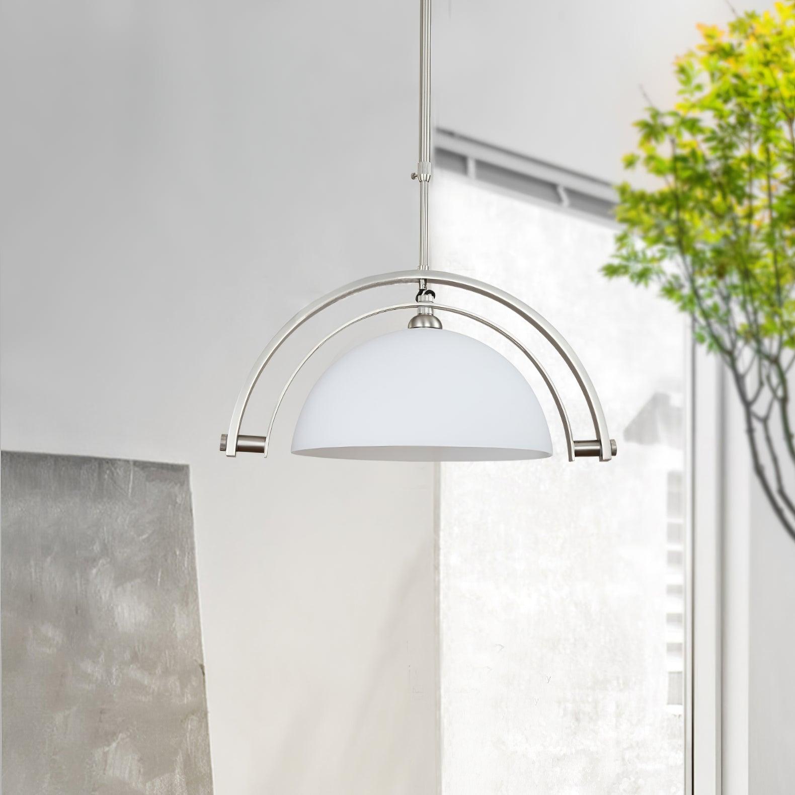 Polished Chrome Industrial Pendant Light with White Methacrylate Diffuser