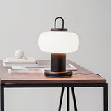 Portable LED Milk Glass Orb Table Lamp Modern Black Lantern Style Cordless Ambient Lighting