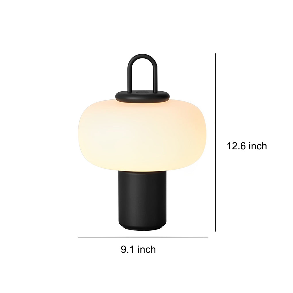 Portable LED Milk Glass Orb Table Lamp Modern Black Lantern Style Cordless Ambient Lighting