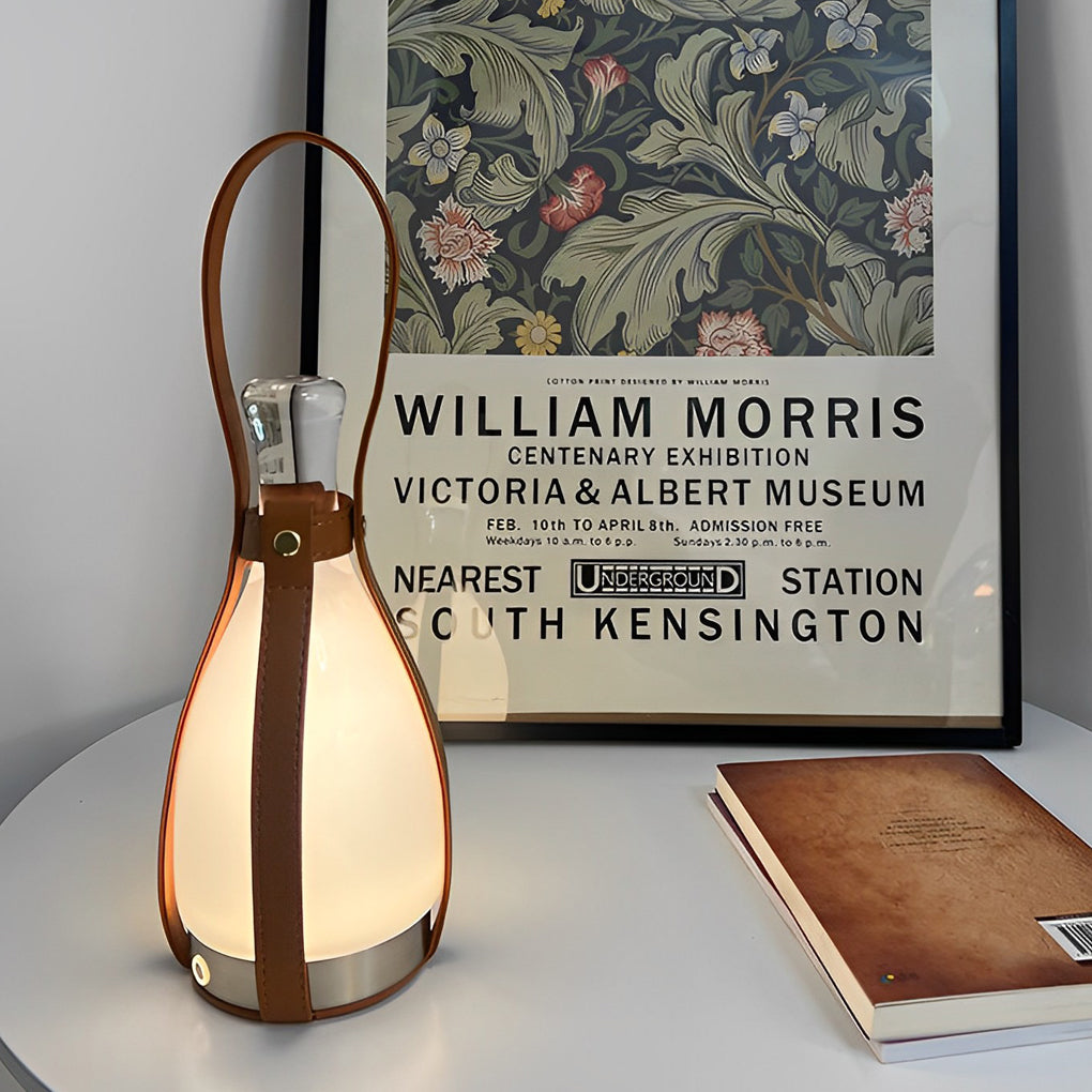 Portable Mid Century Modern Lantern LED Table Lamp with Leather Strap