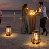 Portable Rattan Solar Outdoor Lantern Waterproof LED Decorative Garden Light with Handle