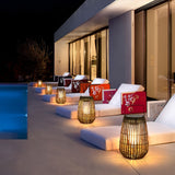 Portable Rattan Solar Outdoor Lantern Waterproof LED Decorative Garden Light with Handle