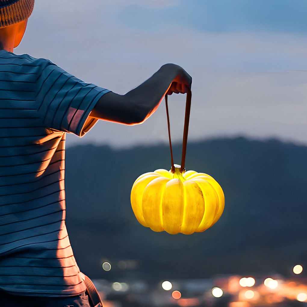 Portable Resin Pumpkin LED Outdoor Lantern with USB Charging and Leather Handle for Garden Decor