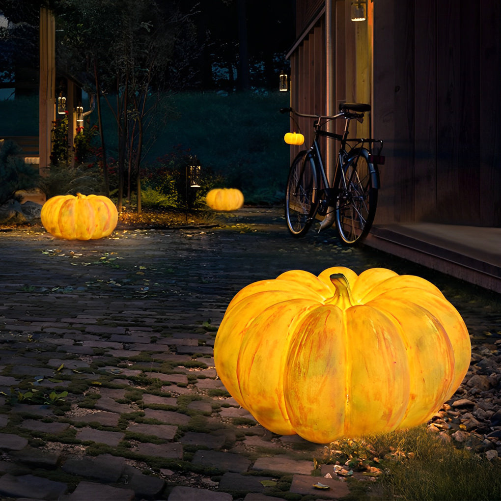 Portable Resin Pumpkin LED Outdoor Lantern with USB Charging and Leather Handle for Garden Decor