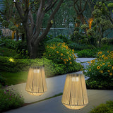 Portable Waterproof Outdoor Solar Lantern Handmade Rattan LED Garden Light for Patio