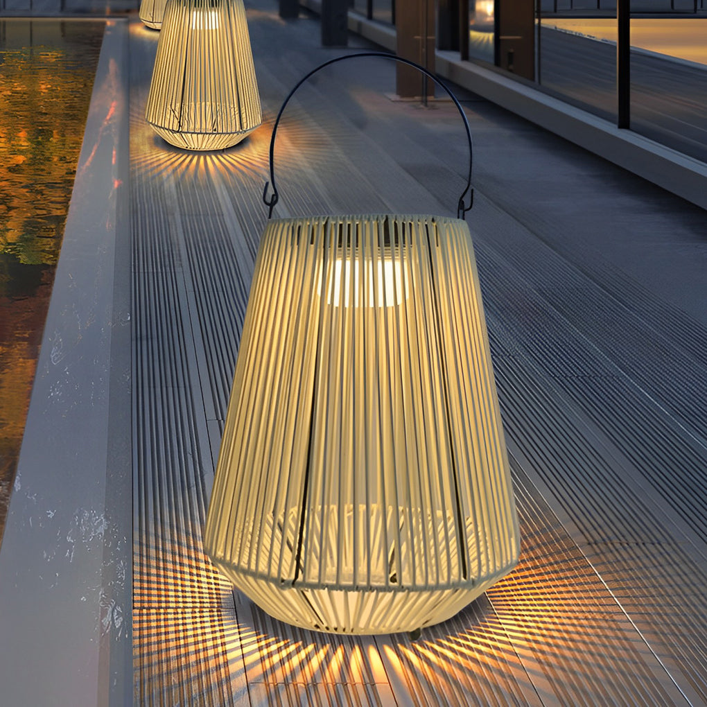 Portable Waterproof Outdoor Solar Lantern Handmade Rattan LED Garden Light for Patio