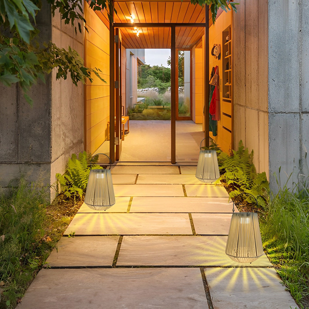 Portable Waterproof Outdoor Solar Lantern Handmade Rattan LED Garden Light for Patio