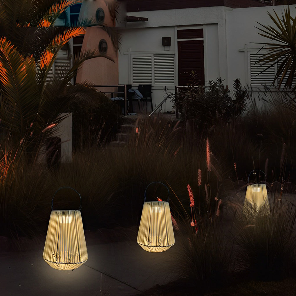 Portable Waterproof Outdoor Solar Lantern Handmade Rattan LED Garden Light for Patio