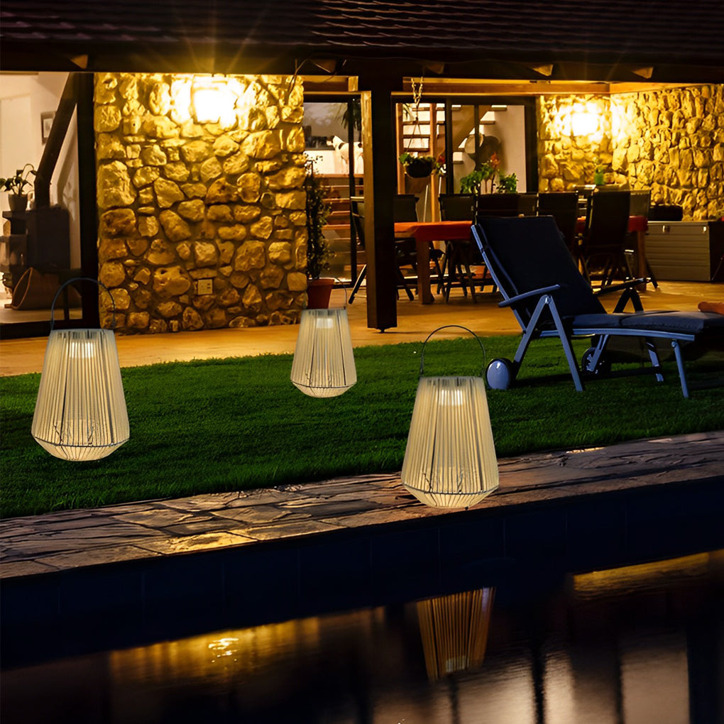 Portable Waterproof Outdoor Solar Lantern Handmade Rattan LED Garden Light for Patio