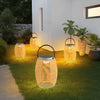 Portable Woven Rattan Solar Lantern Waterproof Outdoor LED Garden Floor Lamp with Handle