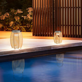 Portable Woven Rattan Solar Lantern Waterproof Outdoor LED Garden Floor Lamp with Handle