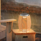 Portable Woven Rattan Solar Lantern Waterproof Outdoor LED Garden Floor Lamp with Handle