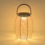 Portable Woven Rattan Solar Lantern Waterproof Outdoor LED Garden Floor Lamp with Handle
