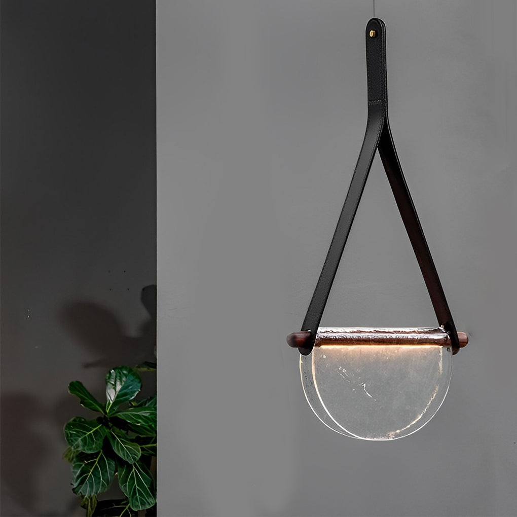 Post Modern Folded Semicircular Glass LED Pendant Light with Decorative Belt and Textured Shade