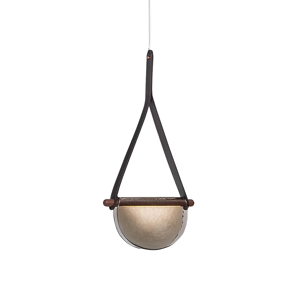 Post Modern Folded Semicircular Glass LED Pendant Light with Decorative Belt and Textured Shade