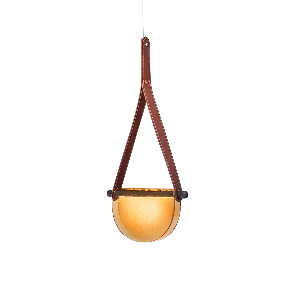Post Modern Folded Semicircular Glass LED Pendant Light with Decorative Belt and Textured Shade