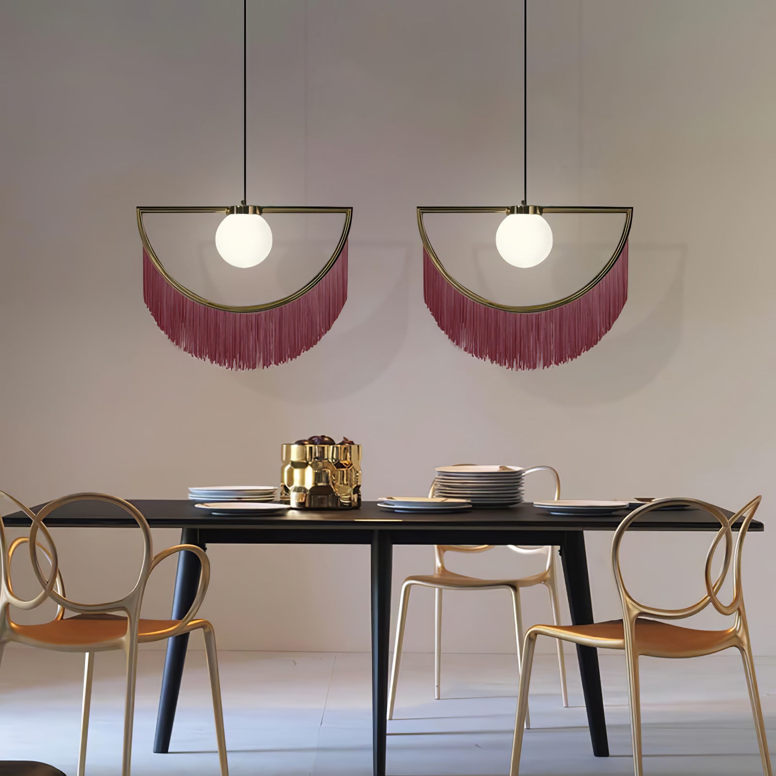 Post Modern Geometric Pendant Light with Tassels Eye Shaped Designer Ceiling Lamp