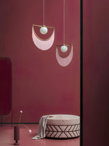 Post Modern Geometric Pendant Light with Tassels Eye Shaped Designer Ceiling Lamp