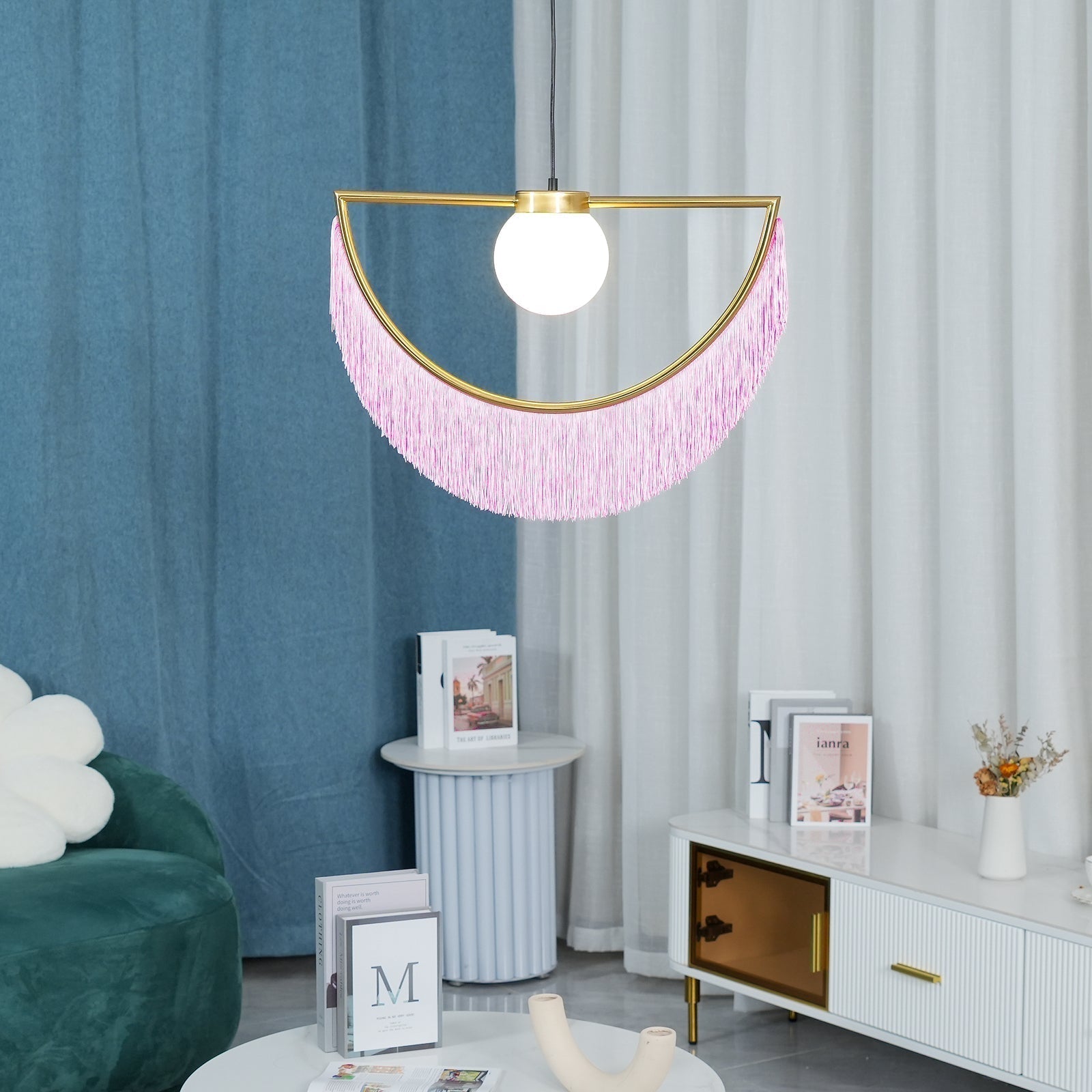Post Modern Geometric Pendant Light with Tassels Eye Shaped Designer Ceiling Lamp