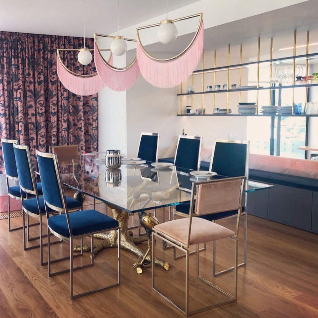 Post Modern Geometric Pendant Light with Tassels Eye Shaped Designer Ceiling Lamp