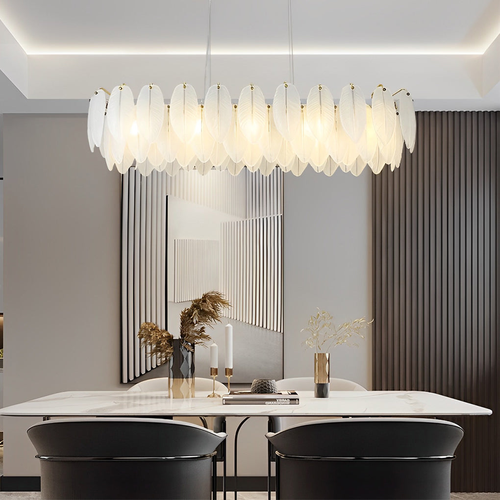 Post Modern Glass Feather Chandelier with Three Step Dimming for Dining Room and Living Room Decor