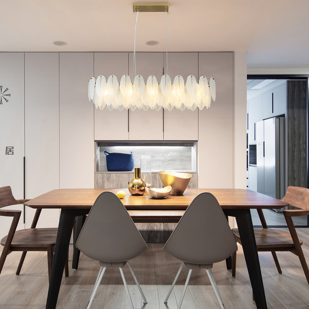 Post Modern Glass Feather Chandelier with Three Step Dimming for Dining Room and Living Room Decor