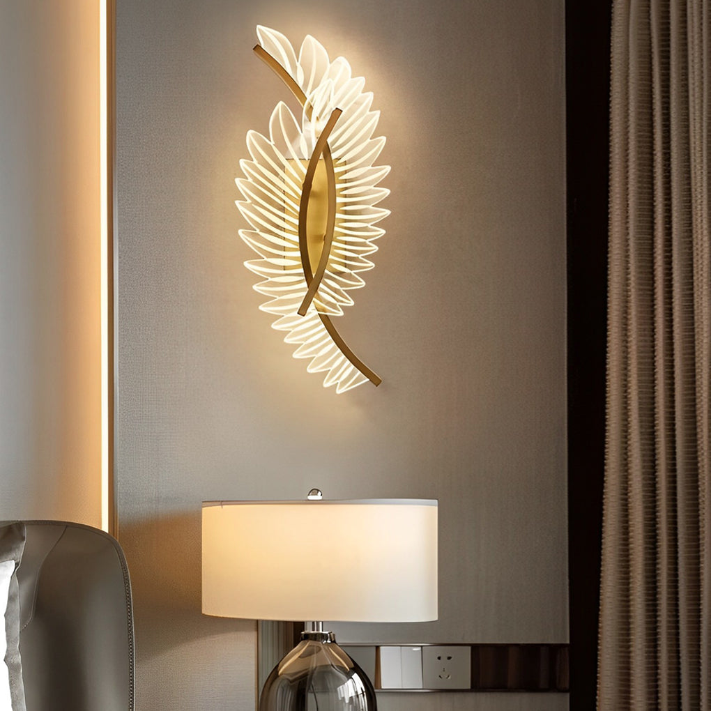 Postmodern Acrylic Leaf Design LED Wall Sconce Copper Finish with Three Color Dimming