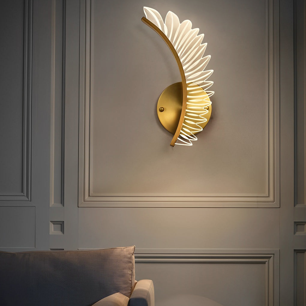 Postmodern Acrylic Leaf Design LED Wall Sconce Copper Finish with Three Color Dimming