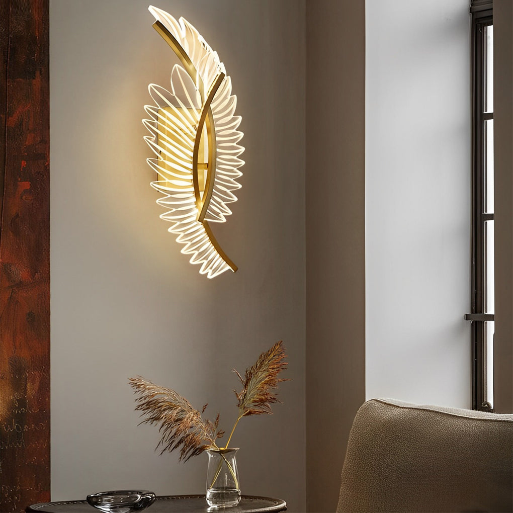 Postmodern Acrylic Leaf Design LED Wall Sconce Copper Finish with Three Color Dimming