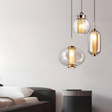 Postmodern Amber Glass Pendant Light Hand Blown Hanging Lamp for Kitchen Island and Dining Room