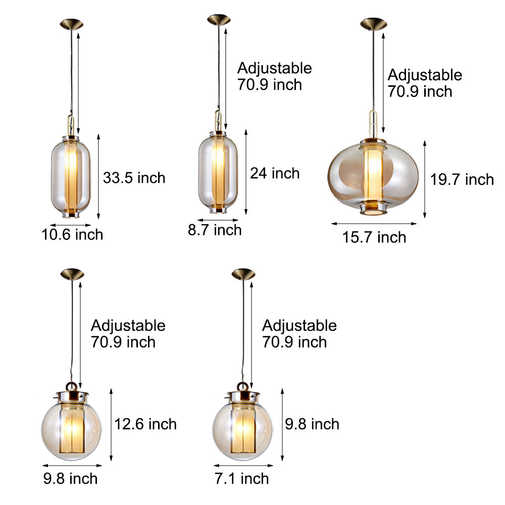 Postmodern Amber Glass Pendant Light Hand Blown Hanging Lamp for Kitchen Island and Dining Room