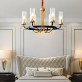 Postmodern Black Wagon Wheel Chandelier with Glass Candlelight Shades for Living and Dining Rooms